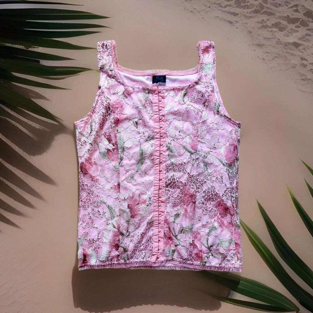 JTB Women’s S Lace Pink Sleeveless Tank Cheetah Floral Y2K 90s Vintage Corset